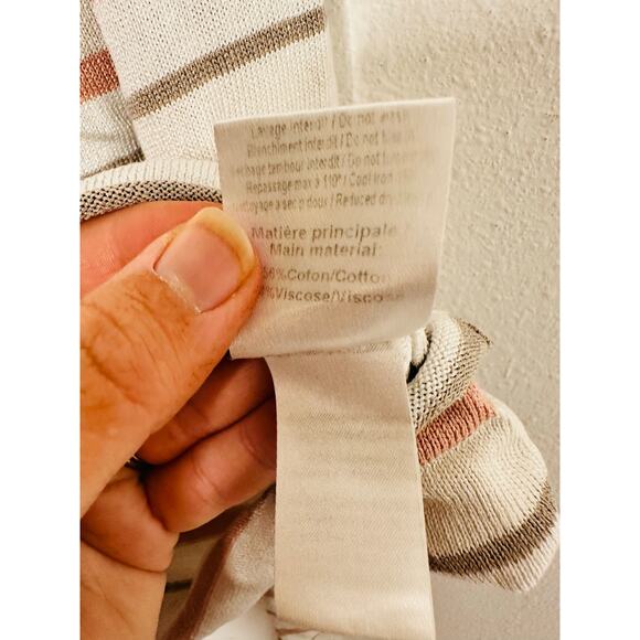 SEE BY CHLOÉ Cream Pink Striped Puff Sleeves Crewneck Sweater Size Medium - Picture 9 of 14